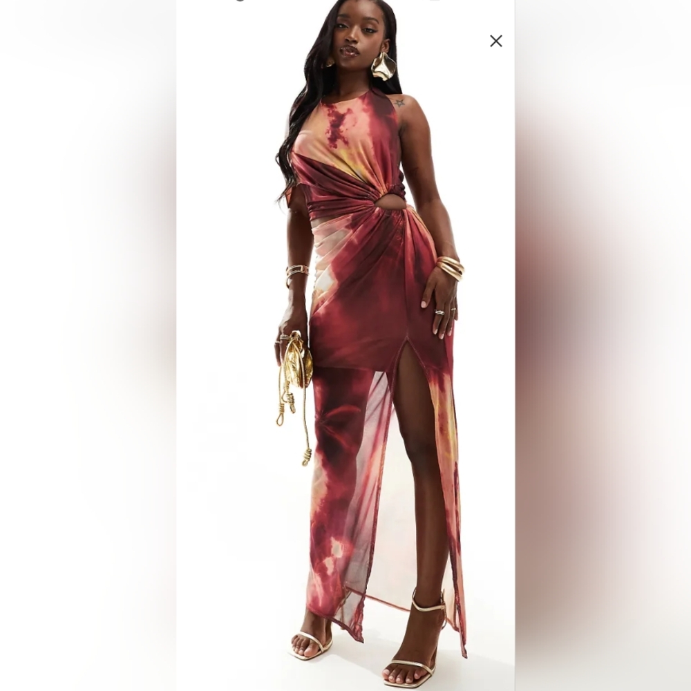 ASOS Elegant Red Tie-Dye Maxi Dress